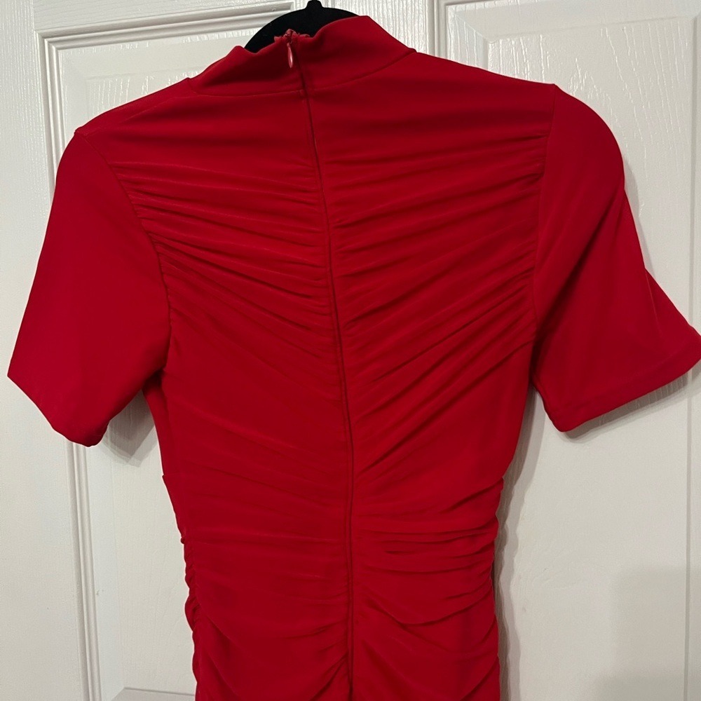 Mock neck ruched‎ back zip maxi dress short sleeve red size small - Picture 5 of 7